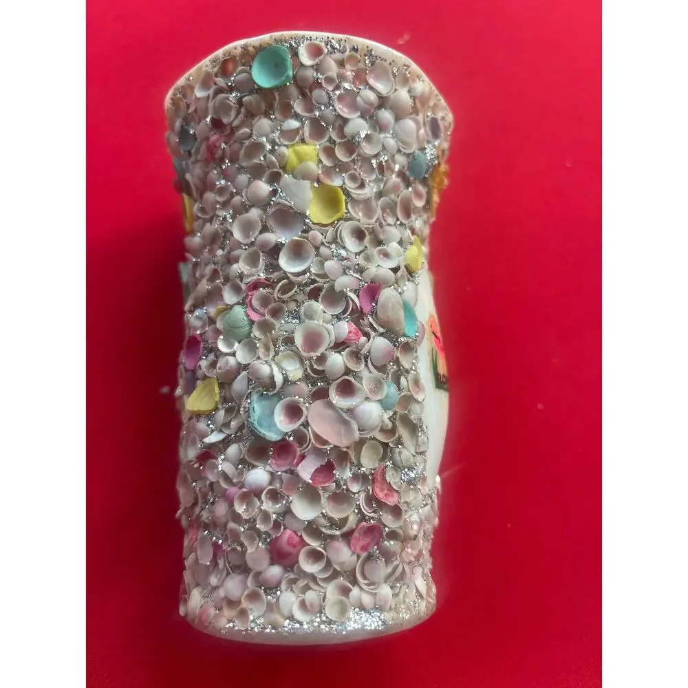Vintage 60s~70s Shell Art Vase Kitsch FLORIDA Seashell Covered 5 1/2